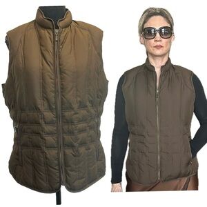 Eddie Bauer chocolate brown goose down quilted vest jacket sleeveless Sz L
